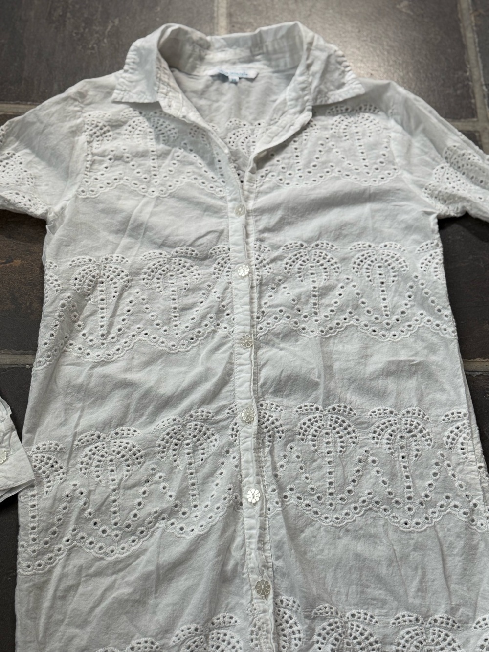 White Eyelet Button-Up Shirt/Coverup